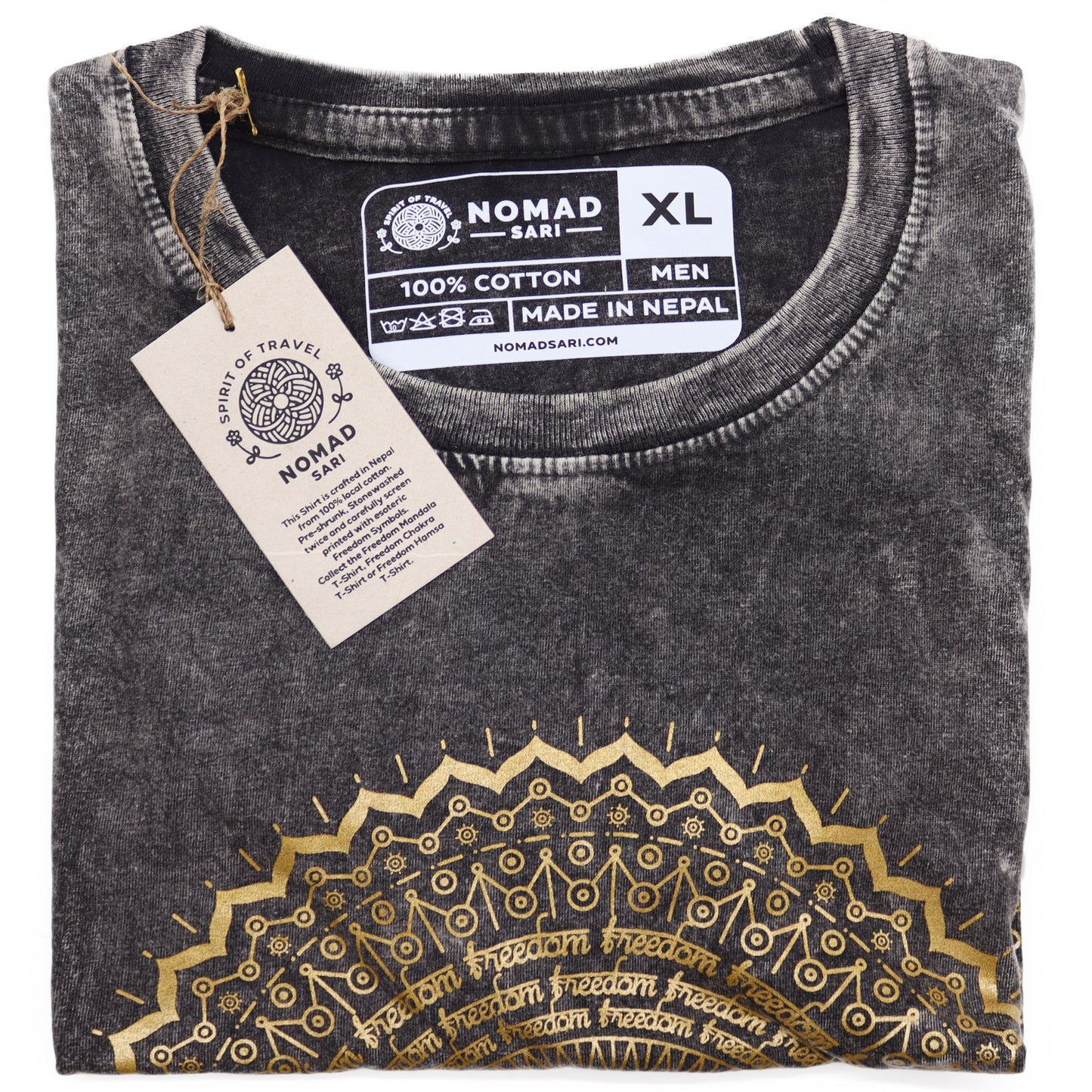 Nomad Sari Stonewashed Bomull T-shirt – Mandala – Mörkgrå – XL