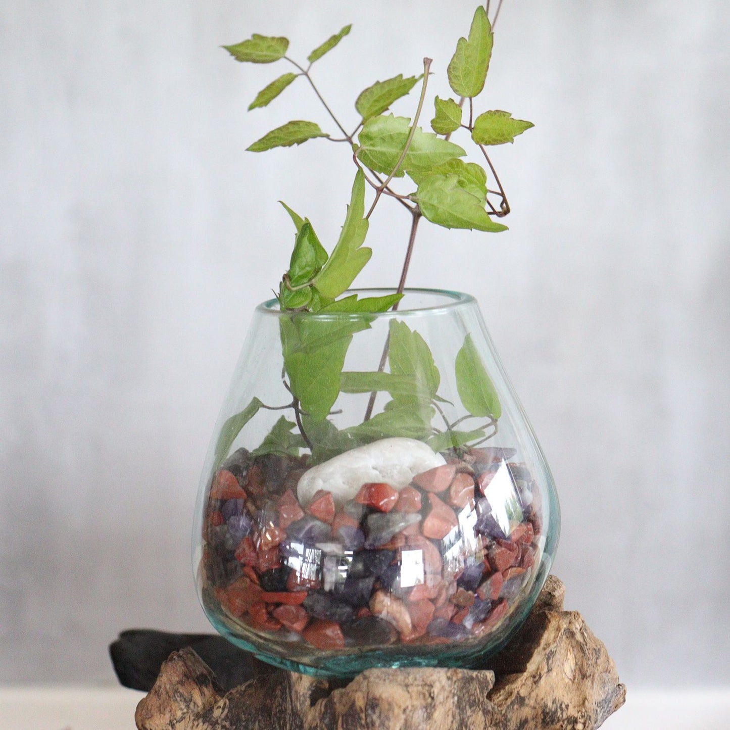 Smält glas på trä med ställning - Stor skål