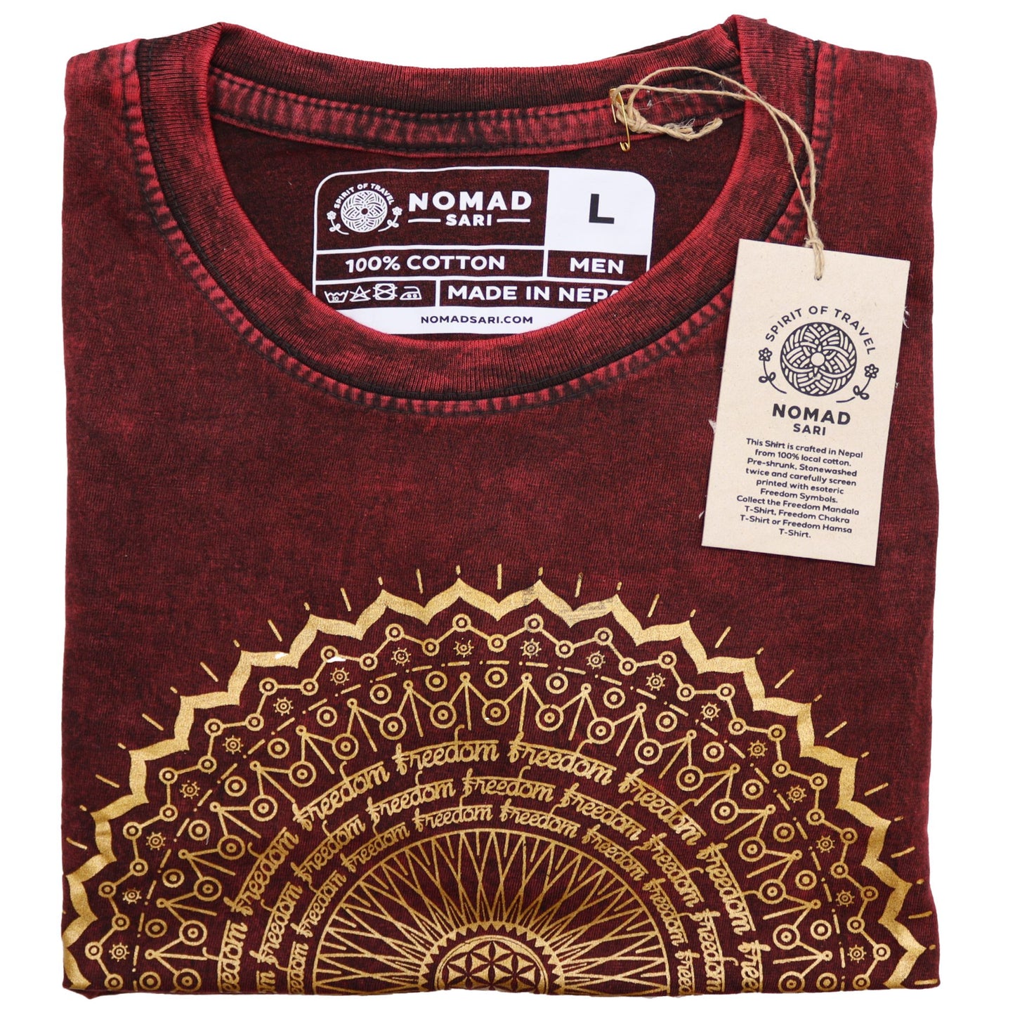 Nomad Sari Stonewashed Bomulls-T-shirt – Mandala – Vinröd – Large