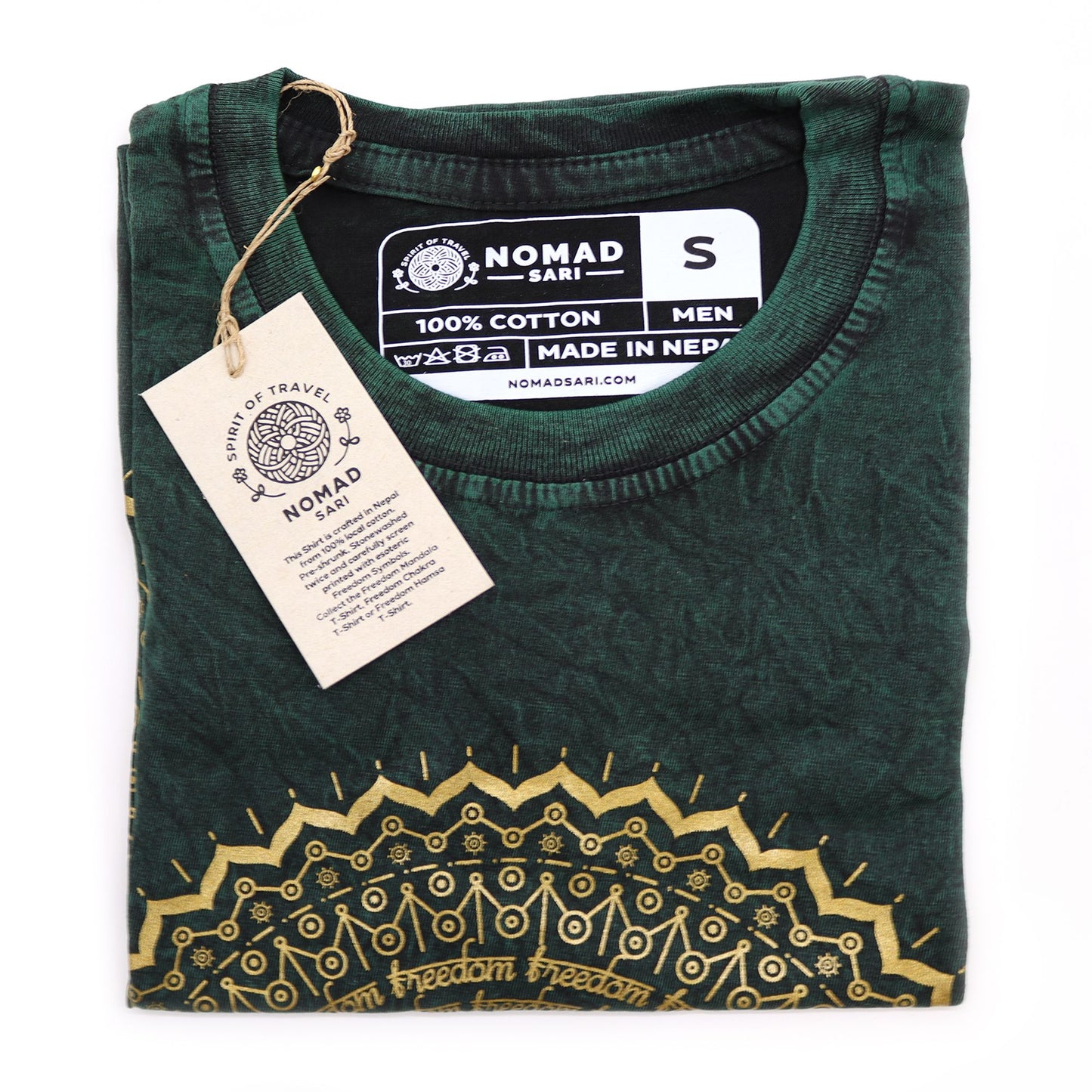 Nomad Sari Stonewashed T-shirt i bomull – Mandala – Grön – Small