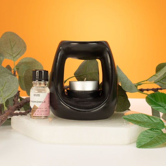 Keramisk Zen-oljebrännare - Stor oval sten - Mattsvart