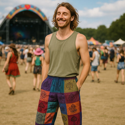 Nomad Sari - Svampbyxor - Blocktryck - Lila toner (110x120cm) L/XL