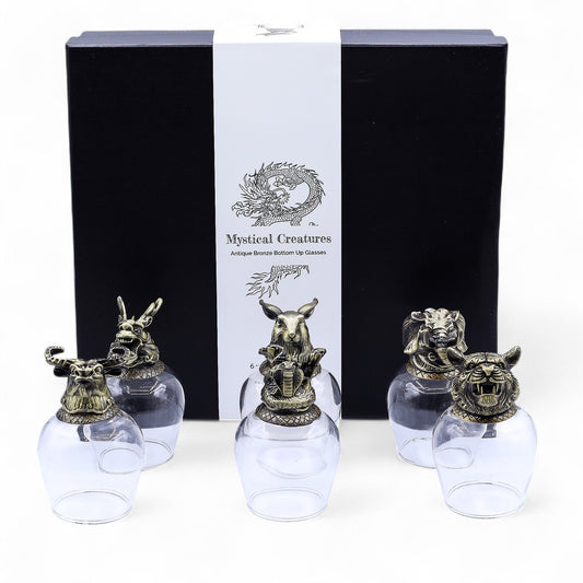 Presentask med 6 glas (100 ml) - Mystiska varelser - Antik brons