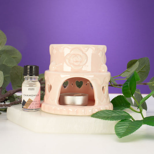 Keramisk Kak-oljebrännare - Hjärtan - Rosa