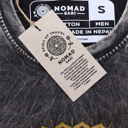 Nomad Sari Stonewashed Cotton T-shirt – Mandala – Mörkgrå – Small