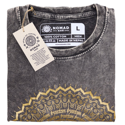 Nomad Sari Stonewashed Cotton T-Shirt – Mandala – Mörkgrå – Large