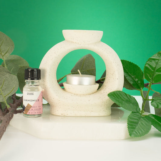 Keramisk Zenoljebrännare - Stor oval sten - Spräcklig benvit