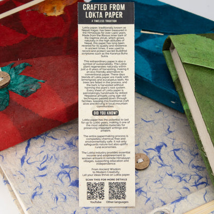 Lokta-lapptekniksanteckningsbok – Stor (21x15 cm) – 45 blad – Inkluderar bokmärke – Flerfärgad