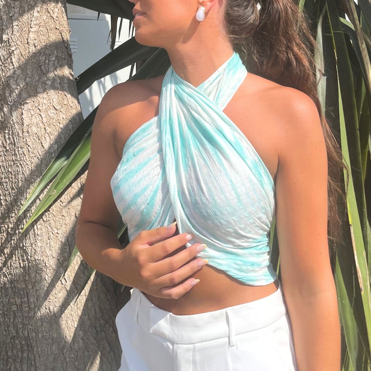 Boho Java Art Stole/Scarf - Teal Stripes & Motiff - 62x200cm