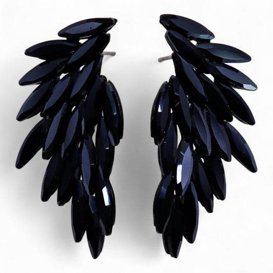 Jet Black - Vintage Glass - Angel Wings - Örhängen