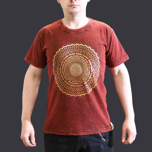 Nomad Sari Stonewashed T-shirt i bomull – Mandala – Vinröd – Small