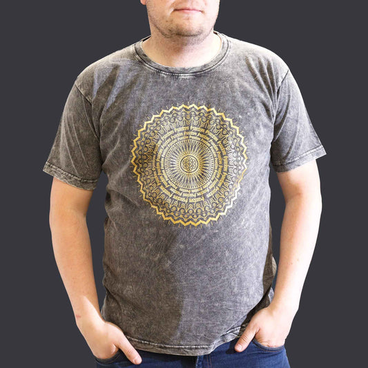 Nomad Sari Stonewashed Bomull T-shirt – Mandala – Mörkgrå – XL