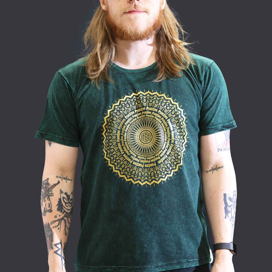 Nomad Sari Stonewashed Bomull T-shirt – Mandala – Grön – Large