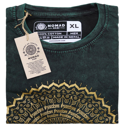 Nomad Sari stentvättad T-shirt i bomull – Mandala – Grön – XL