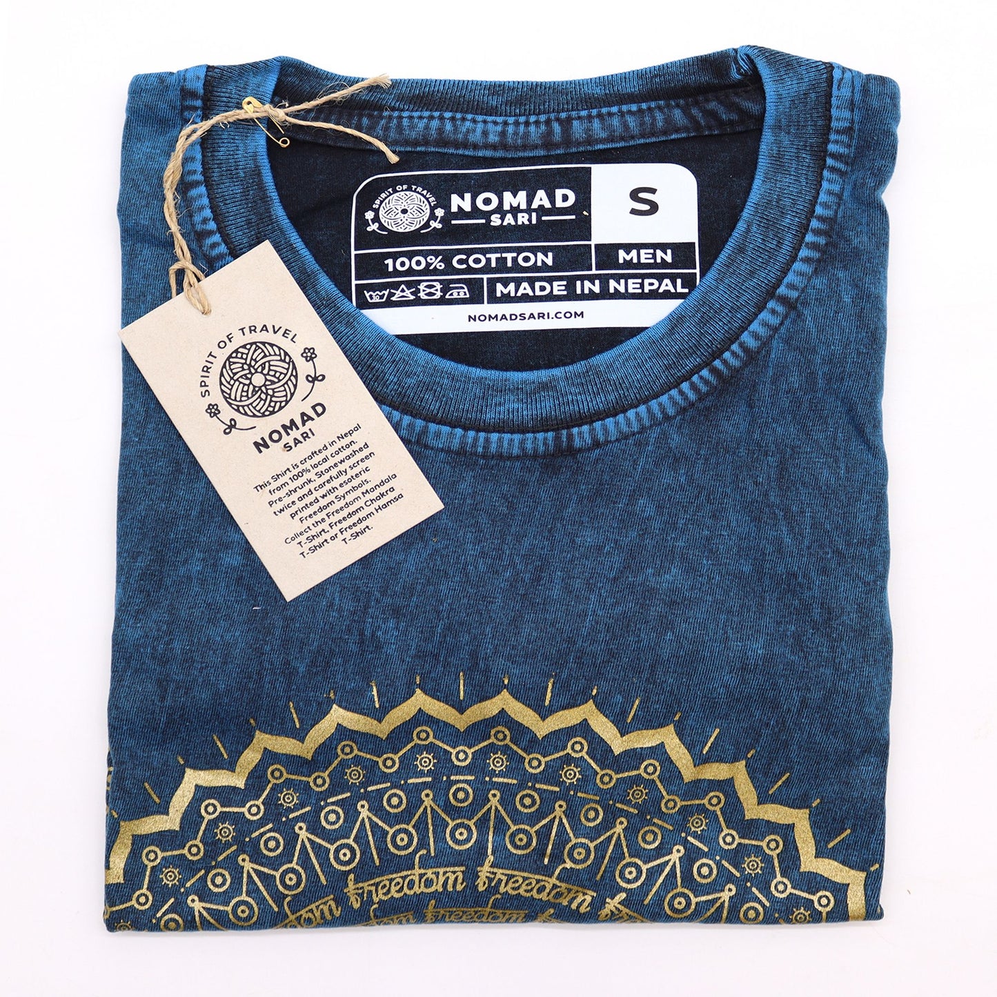 Nomad Sari Stonewashed T-shirt i bomull – Mandala – Blå – Small