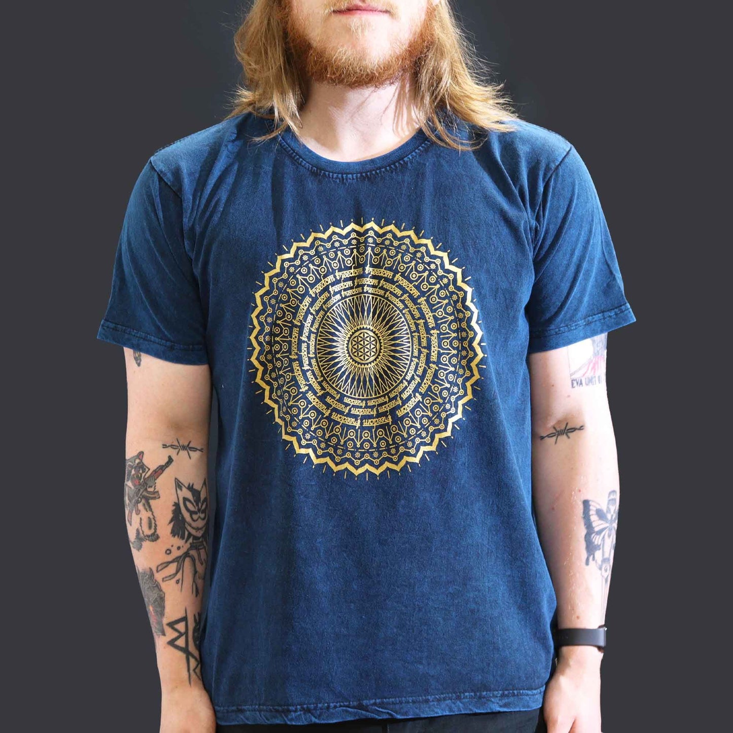 Nomad Sari Stonewashed Bomull T-shirt – Mandala – Blå – Large